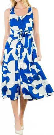 THML Clothing Geometric Tank Midi Dress With Tie Waist In Cobalt Blue