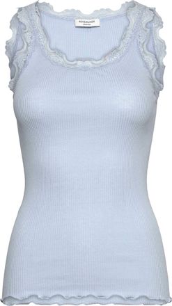 Rosemunde Spitzentop ROSEMUNDE Babette Silk Top, Damen, Gr. XXL, hellblau, Feinstrick, Obermaterial: 70% Seide, 30% Baumwolle, k&ouml;rpernah h&uuml;ftbedeckend, Rundhals