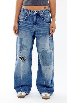 BDG Jaya Rip & Repair Low Rise Wide Leg Jeans in Mid Vintage at Nordstrom Rack, Size 24