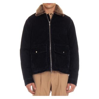 Moorer Faux Fur & Shearling Jackets, male, Blue, 2XL, Blue Zip Coat with Detachable Shearling Collar