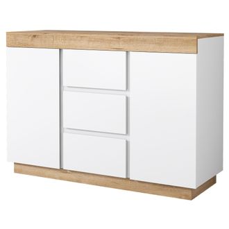 STILVORA C&oacute;moda Con 3 Cajones Y 2 Puertas, Gran Almacenaje, Estilo Cl&aacute;sico, En Tablero De Part&iacute;culas, Blanco Y Roble