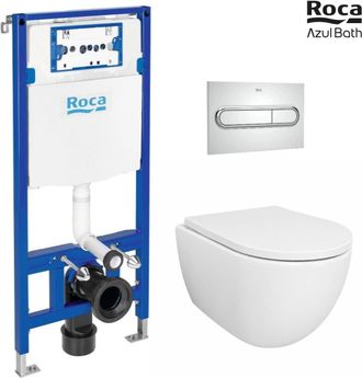 Roca Roca Duplo Cisterna Empotrada Y Pulsador Pl1 Cromo Brillo Con Inodoro Suspendido Swiss 53 Cm Tornado Y Soft-close De Azul Bath