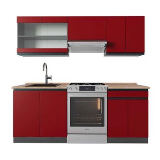 Vicco Mueble De Cocina R-line, Rojo/antracita, 200 Cm, Et Roble
