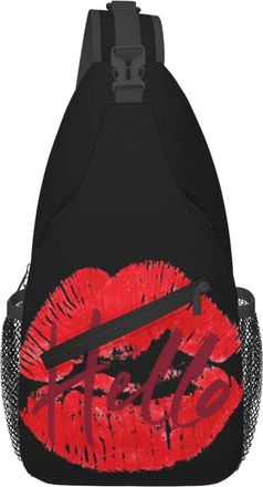 Generic Red Nice Lips Hello Shoulder Bag Trendy Cross Body Bag Anti Theft Daypack For Outdoors Men Women