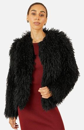 Yumi Fluffy Cropped Faux Fur Coat in Black at Nordstrom, Size 10