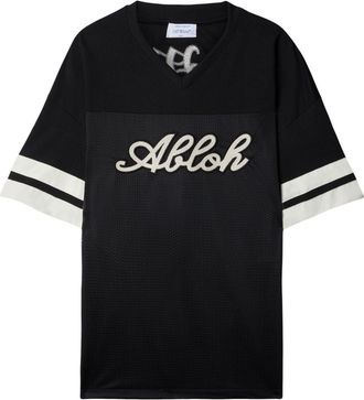 Off-white logo-embroidered V-neck T-shirt - men - Polyester - S - Black