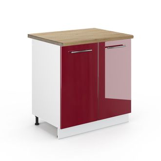 Vicco Armario Bajo Para Fregadero Fame-line, Rojo Burdeos Alto Brillo, 80 Cm, Et Roble Vicco