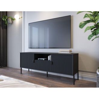 Dmora Mueble Para Tv Rabattone, 1 Caj&oacute;n, Puerta Batiente Y Soft Close, 2 Puertas, 155x39.6x68.7h Cm Negro