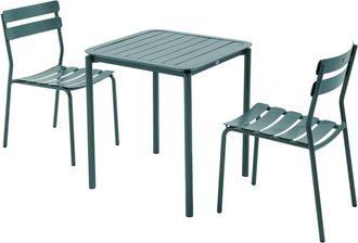 Oviala Mesa de jard&iacute;n cuadrada (70 x 70 cm) y 2 sillas verde oscuro