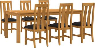 vidaXL Conjunto De Comedor 7 Uds. Negro Madera De Roble S&oacute;lido Vidaxl
