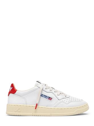 Autry Low-Top White Leather Sneakers with Spicy Orange Accents