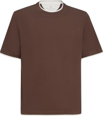 Brunello Cucinelli T-shirt with faux-layering in Brown at Nordstrom, Size Xxx-Large Eu