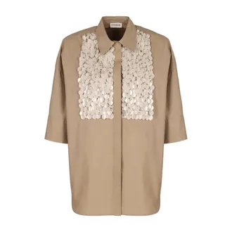 P.A.R.O.S.H. P.a.r.o.s.h. - Oversized Poplin Shirt - Dames - Blouses & Shirts - Beige - Maat: S Katoen
