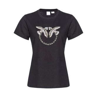 Pinko T-Shirts, female, Black, Size: XS T-Shirt Ricamo Love Birds