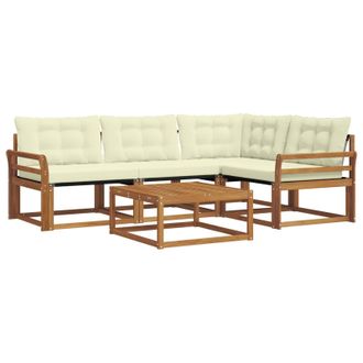 vidaXL Conjunto De Sof&aacute;s De Exterior Con Coj&iacute;n 5 Pcs Natural Y Crema Vidaxl
