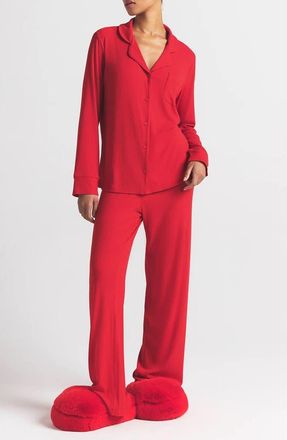 SKIMS Soft Lounge Rib Sleep Set in Cherry at Nordstrom, Size Xx-Small