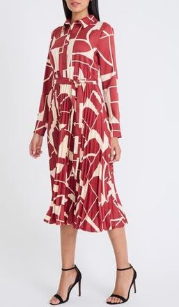 Maggy London Long Sleeve Midi Shirtdress in Rust Wine/Tan at Nordstrom Rack, Size 14