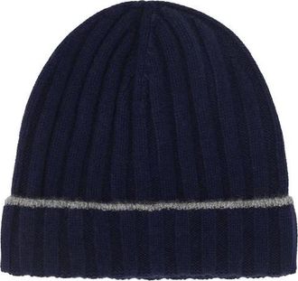 Brunello Cucinelli English Rib Cashmere Knit Beanie - Heren - Hoeden - Blauw - 2XL - Kasjmier - Accessoires