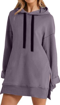 Generic AMDOLE Hoodies for Women Uk Oversized Hoodie Casual Long Sleeve Solid Colour Pullover Sweatshirt with Pockets Fashion Side Splits Hood Drawstring Cosy
