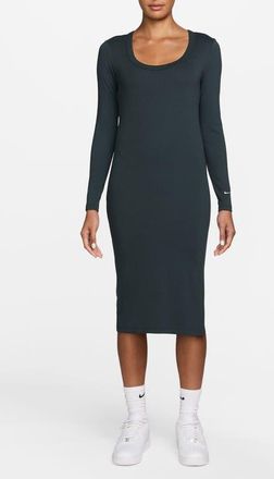 Nike Sportswear Chill Knit Long Sleeve Body-Con Dress in Seaweed/Sail at Nordstrom, Size X-Large