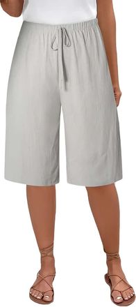 Generic Shorts for Women UK Sale Knee Length Elasticated Waist Shorts with Pockets Loose Casual Capri Pants Comfy Lounge Cropped Trousers Wide Leg Bermuda Pan