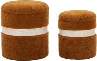 Mauro Ferretti Puff Con Compartimento De Almacenamiento Saint-moritz Marr&oacute;n Set De 2 Piezas Cm &Oslash; 40x47-32x38