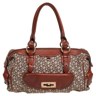 DKNY Dkny Beige/brown Signature Canvas And Leather Satchel