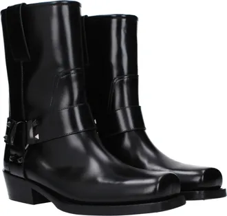 Valentino Garavani Womens Black Leather Ankle Boots