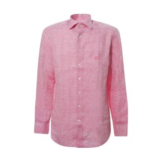 Etro Etro, Casual Shirts, male, Pink, Size: 3XL Linen Shirt with Pegaso Embroidery