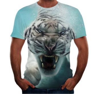 Generic Animal Print 3D T-Shirt Tiger Short Sleeve Mens Lion T-Shirt Casual New Mens Clothing, 15, XL