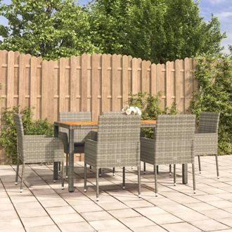 vidaXL Vidaxl - Set Comedor Jard&iacute;n 7 Pzas Y Cojines Rat&aacute;n Sint&eacute;tico Gris