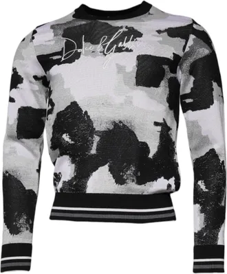 Dolce & Gabbana Mens Camouflage Silk Crew Neck Sweater Black