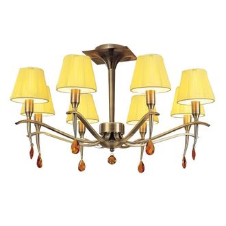Netlighting Siena Semi Flush Round 6 Light Brass Amber Cream Shades Amber Crystal in Yellow