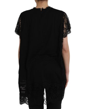 Dolce & Gabbana Womens Black Sacred Heart Print Cotton Lace T-Shirt Nylon