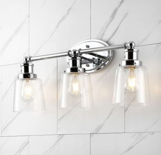 Jonathan Y Designs Beverly 22.5 3-Light Iron/Seeded Glass Classic Cottage LED Vanity Light