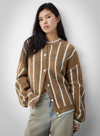 Icone Womens Vertical stripe wool-blend Cardigan Sweater