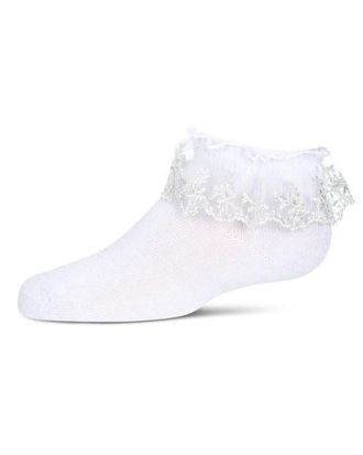 MeMoi Step and Shimmer Ruffle Anklet Socks in White at Nordstrom, Size 6-12M