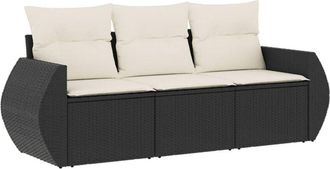 vidaXL Set De Sof&aacute;s De Jard&iacute;n Con Cojines 3 Pzas Rat&aacute;n Sint&eacute;tico Negro Vidaxl