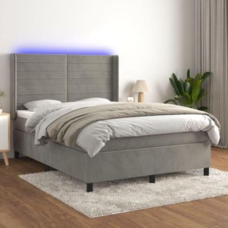vidaXL Cama Box Spring Colch&oacute;n Y Led Terciopelo Gris Claro 140x190 Cm Vidaxl