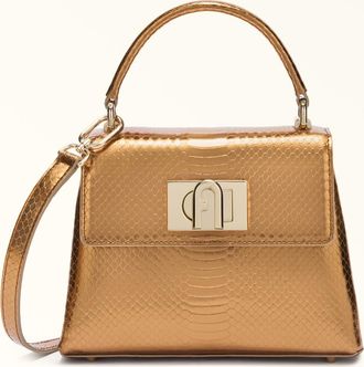 Furla 1927 Top Handle Mini Color Bronze Leather With Python Whips Lame Print Woman