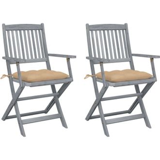 vidaXL Sillas Al Aire Libre Plegables Con Coj&iacute;n 2 Pcs Acacia Massive - 212129
