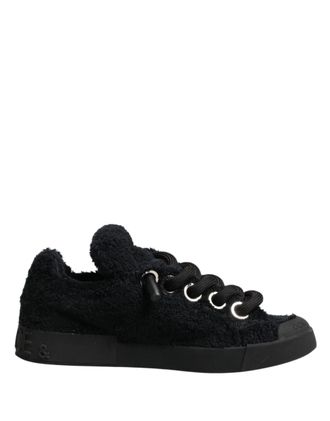 Dolce & Gabbana Black Faux Shearling Low Top Sneakers Mens Shoes