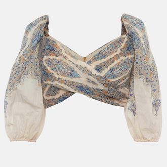 Zimmermann Beige Printed Plisse Pleated Crop Top