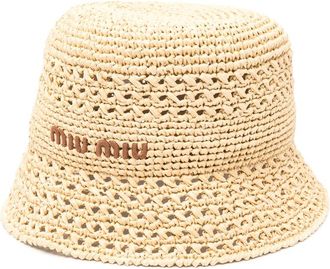 Miu Miu Embroidered-logo Raffia Bucket Hat