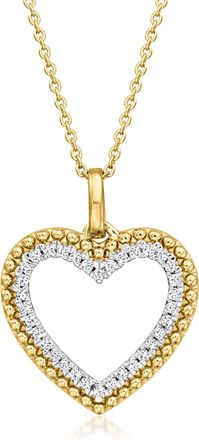 Ross-Simons Diamond Beaded Heart Pendant Necklace in 18kt Gold Over Sterling