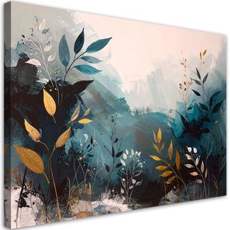 Feeby Cuadro Sobre Lienzo, Hojas Abstractas Turquesa Plantas Naturaleza, 100x70