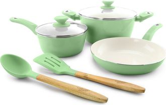 Gibson Home Plaza Cafe 7 Piece Essential Core Aluminum Cookware Set in Green at Nordstrom