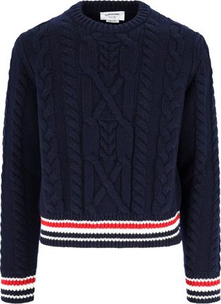 Thom Browne Blue Cable Knit Virgin Wool Sweater