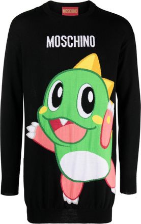Moschino cartoon-embroidered fine-knit mini dress - women - Virgin Wool - S - Black