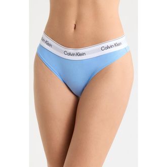 Calvin Klein Icon Cotton Blend Thong in Blue Descent at Nordstrom, Size Small
